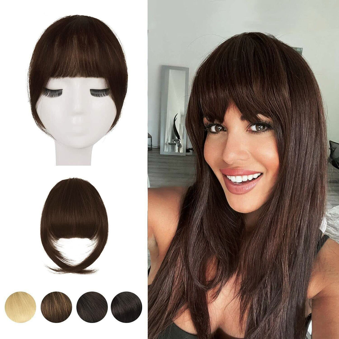 Barsdar Clip In Bangs, 100% Human Hair Bangs Extensions For Women, French Thick Brown Hair Bangs With Temples Real Human Hair Cl