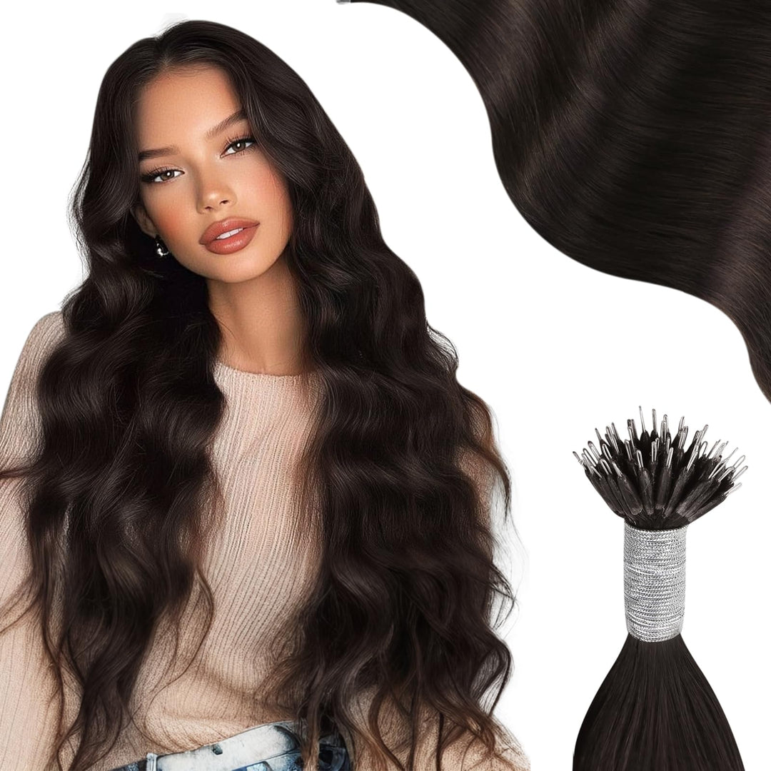 Moresoo Nano Hair Extensions Human Hair Darkest Brown 24 Inch Straight Nano Tip Hair Extensions Real Human Hair Silky Straight 5