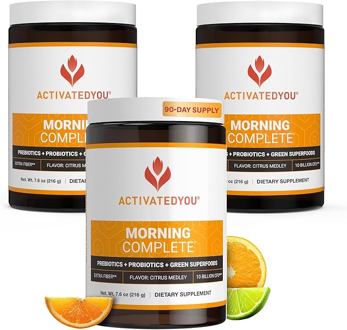 ACTIVATEDYOU Morning Complete Daily Wellness Greens Superfood Drink Mix for Gut Health w/Prebiotics, Probiotics, Antioxidants, Green Superfoods, 10 Billion CFUs (3 Pack, Citrus Medley)