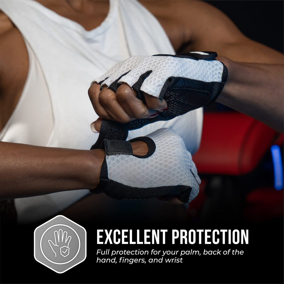 Contraband Pink Label 5307 Womens Designer Workout Gloves | Low Sweat Diamond Mesh Fabric w/Grip-Lock™ Silicone Palm (White, X-Small)