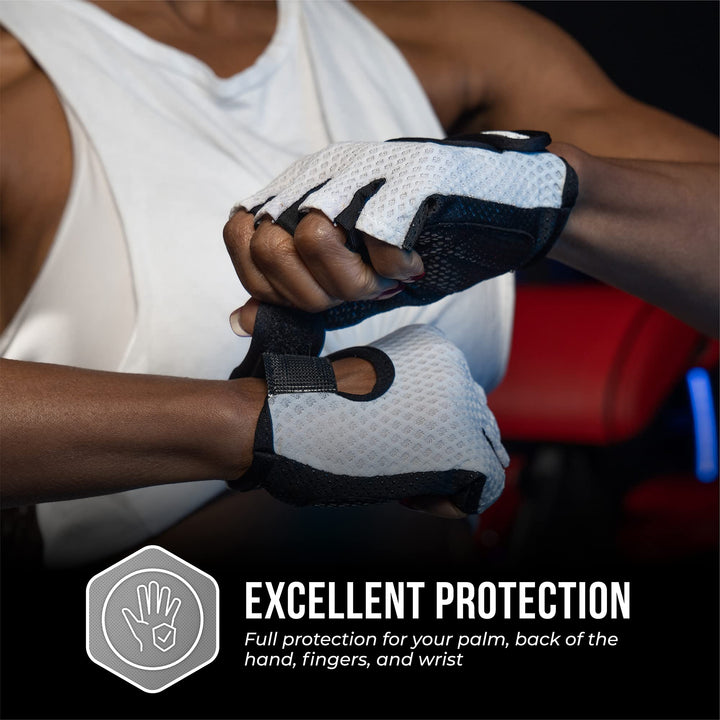 Contraband Pink Label 5307 Womens Designer Workout Gloves | Low Sweat Diamond Mesh Fabric w/Grip-Lock™ Silicone Palm (White, X-Small)
