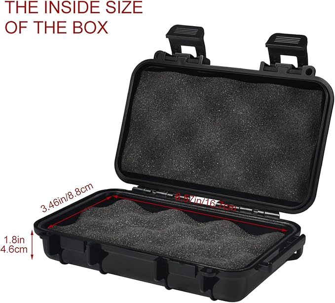 Dry Storage Box, Shockproof Waterproof Box with 2 U‑Shape Buckle, Plastic Storage Container for Cameras, Phones, Camping, Fishing, Hiking(Large-Black)