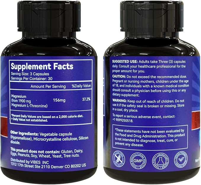 Magnesium L-Threonine 1900mg Supplement | High Absorption Mineral Magnesium Capsules for Bone & Muscle Support | 90 Counts Premium Bioavailable Formula
