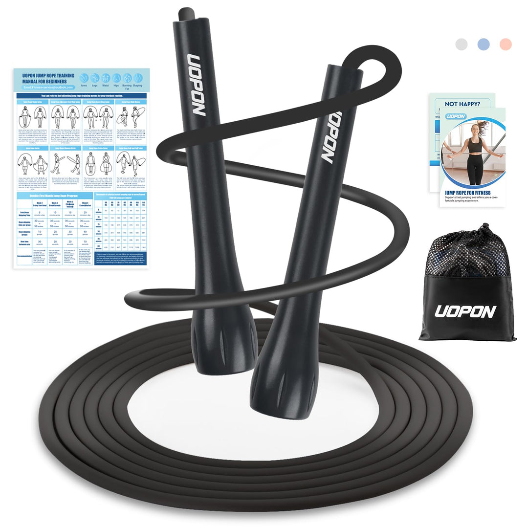 Jump Rope for Fitness, Lightweight PVC Skipping Rope for Men Women Adults Exercise with ABS Handles & Training Poster, Adjustable Tangle-Free Workout Speed Jump Rope for Home, Gym and Outdoor(Black)