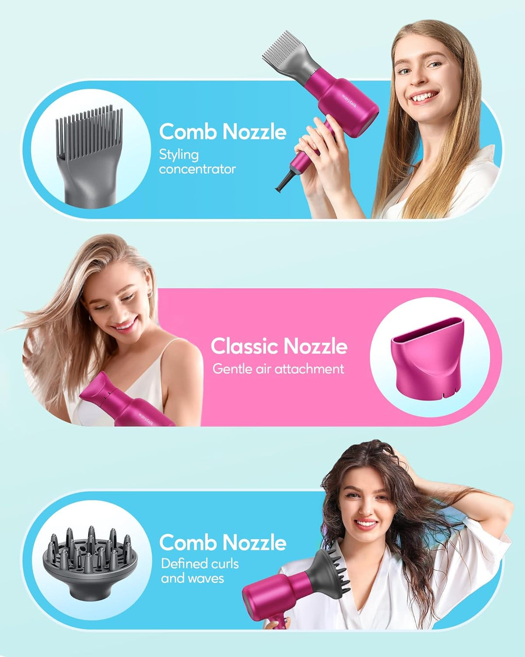Wavytalk 1875W Ionic Hair Dryer | Diffuser & Comb for Curly Hair | Green