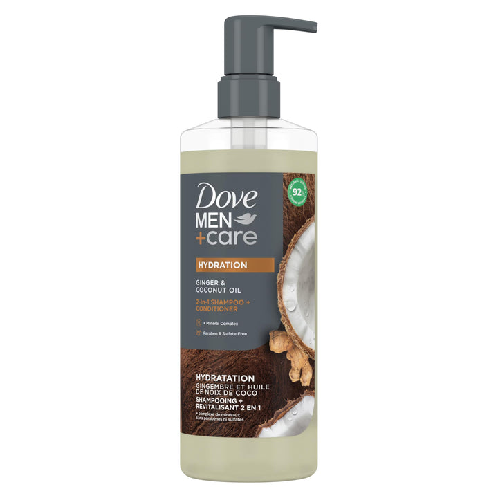 Dove Men+Care 2-in-1 Shampoo + Conditioner Ginger & Coconut Oil for Hydrated Hair, +Mineral Complex, 17.5 oz