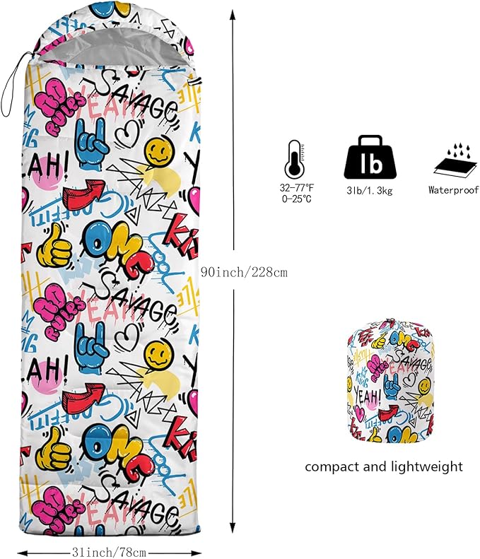 AILONEN Kids Floral Cat Camping Sleeping Bags,Lightweight & Waterproof,3 Season Warm & Cool Weather,Kawaii Kitten Sleeping Bags for Girls Adults,Travelling,Outdoors