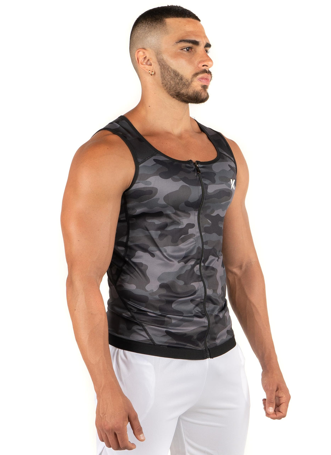 Kewlioo Men's Heat Trapping Zipper Sweat Enhancing Vest - Zip Up Compression Vest Shirt Shapewear Top - Gym Exercise Versatile Heat Shaper Jacket (Gray Camo, S/M)