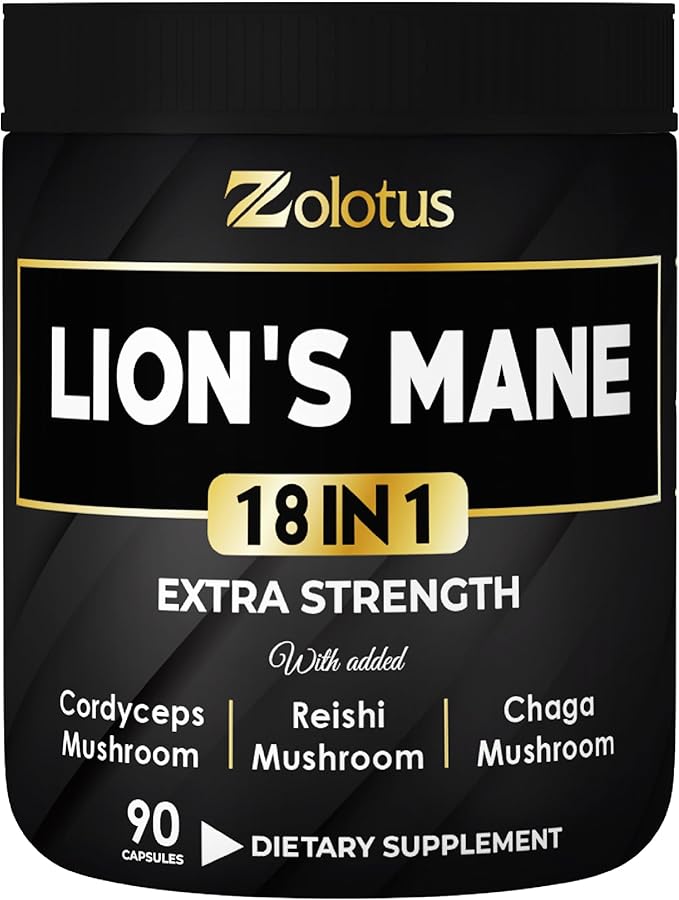 Zolotus Lions Mane Mushroom Complex Capsules with Cordeyceps, Elderberry, Ginkgo Biloba, Bacopa - 90 Capsules