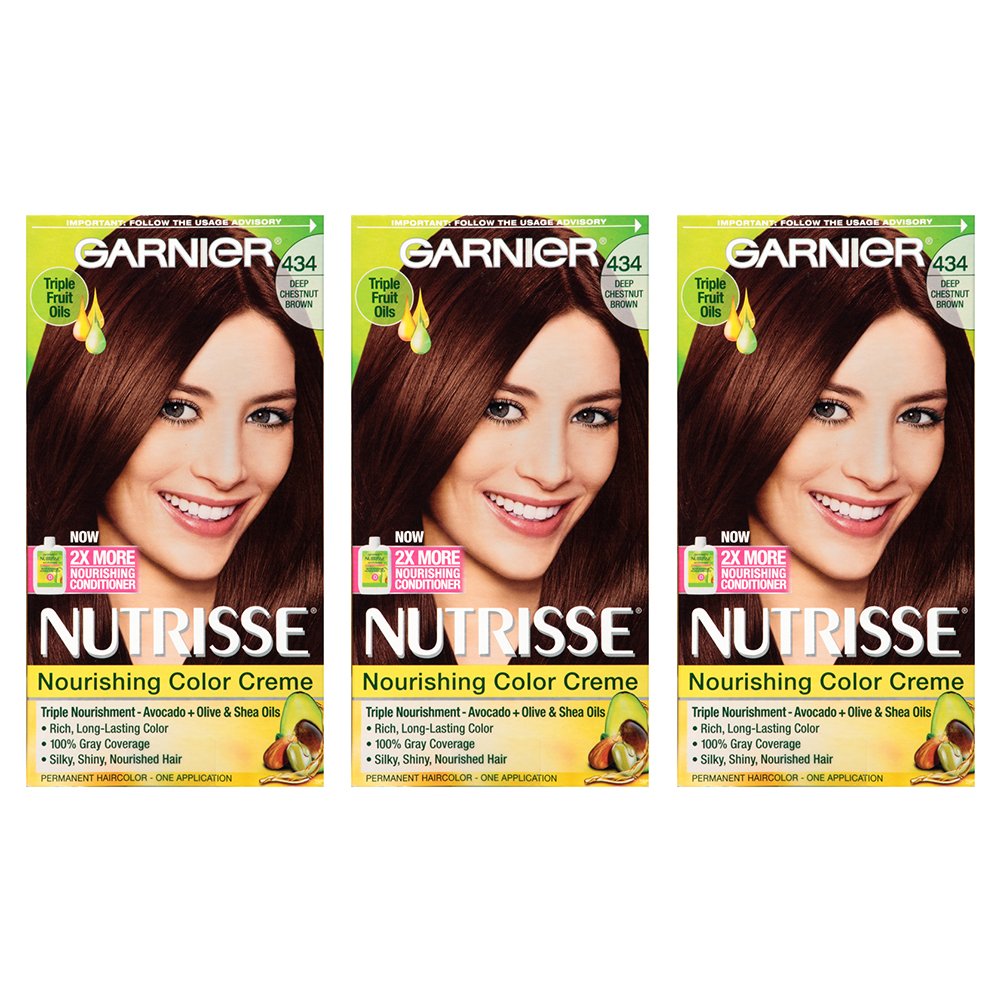 Garnier Nutrisse Nourishing Hair Color Creme, 434 Deep Chestnut Brown, 3 Count (Packaging May Vary)