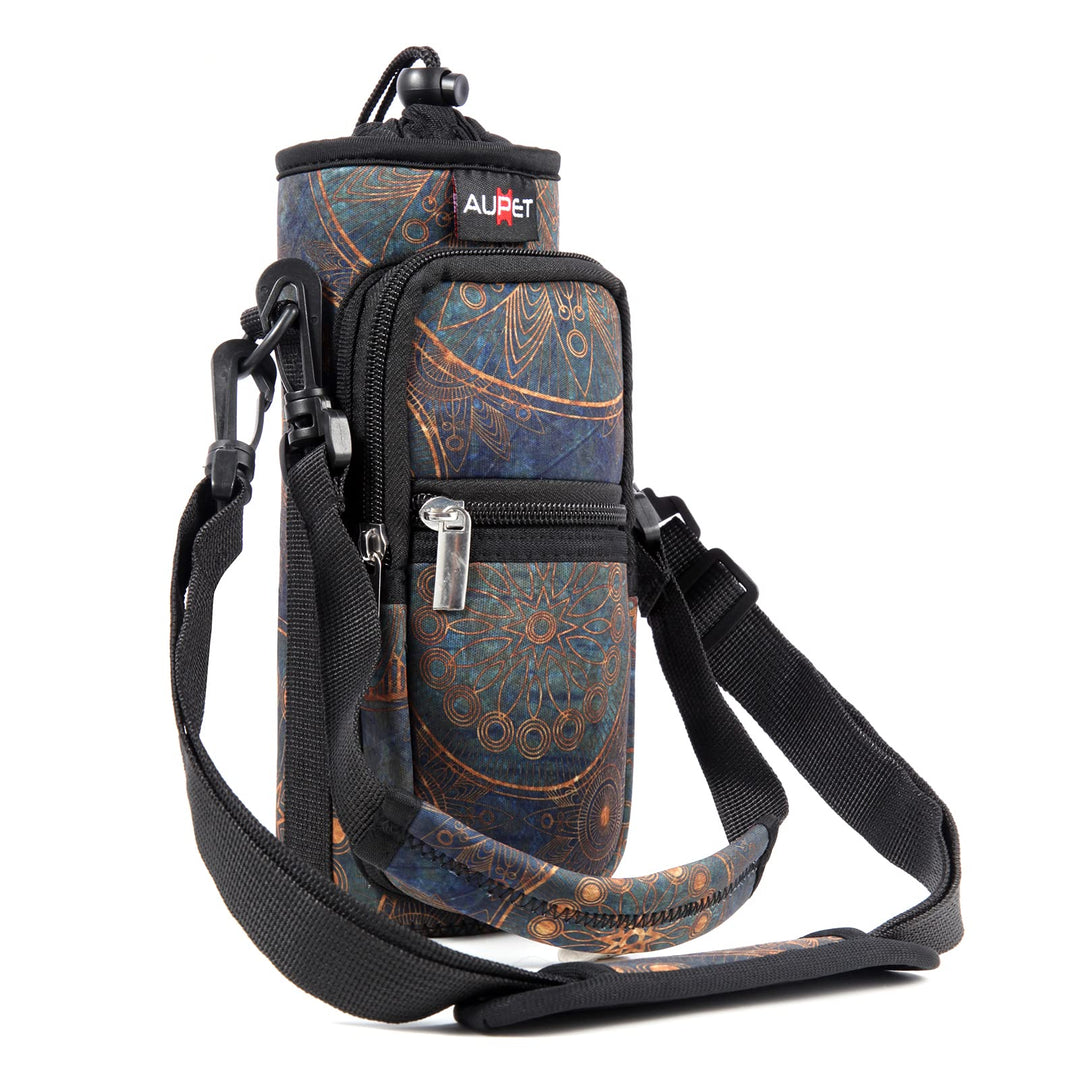 AUPET Water Bottle Sling Bag Sleeve Holder Carrier 25/32/40/64 oz,Insulated Crossbody Water Bottle Case Cover with Strap and Pockets for Men/Women Walking Hiking Camping (25oz, stylish)