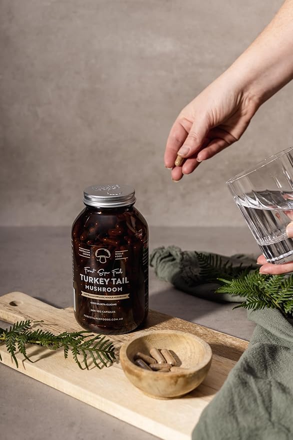 Australian Grown Turkey Tail Whole Mushroom (Includes Mycelium) - Great for Gut Health + Supporting The Bodys Natural defenses, 120x Capsules