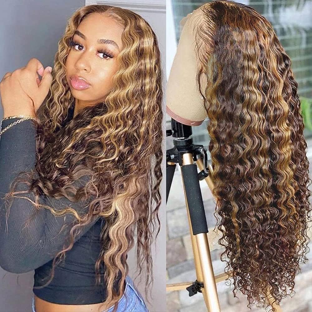 Pizazz Ombre Highlight Lace Front Wig Human Hair 180 Density Deep Wave 20 Inch