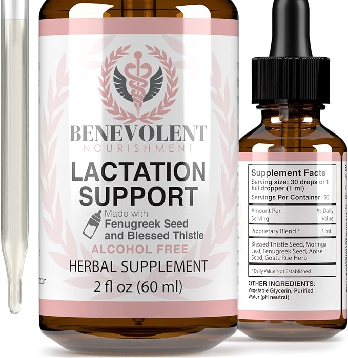 Lactation Supplement Breastfeeding Support Liquid - Breast Milk Supply Increase for Mothers, Organic Drops of Fenugreek Blessed Thistle Goats Rue Herb, 100% 2X Absorption No Alcohol or Sugar