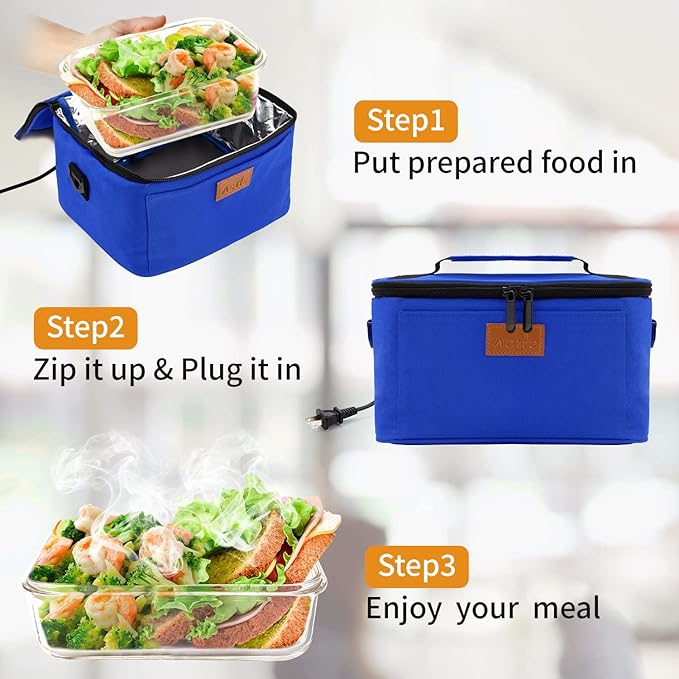 Aotto Portable Electric Lunch Box Food Heater - 110V Portable Oven and Food Warmer, Heated Lunch Box for Adults, Cook, Reheat, and Keep Meals Warm for Travel, Office, and Home - Blue
