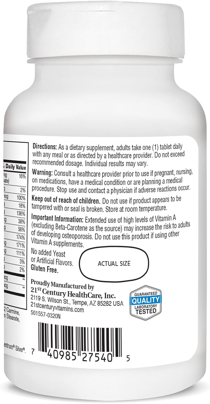 21st Century Sentry Senior Men 50Plus Tablets, White Unscented 100 Count (Pack of 2)