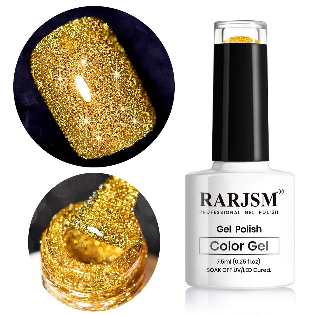 Glitter Gel Nail Polish, Gold Diamond Gel Polish Spark Shiny Gel Nail Art Soak Off Uv Led Lacquer Gel Nail Starter Manicure Salo