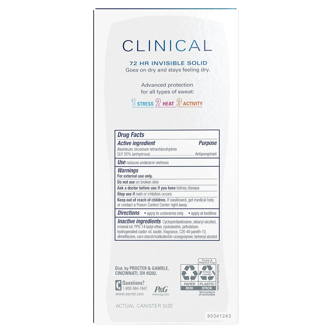 Secret Clinical Strength Antiperspirant | 72Hr Sweat & Odor Protection | For Women