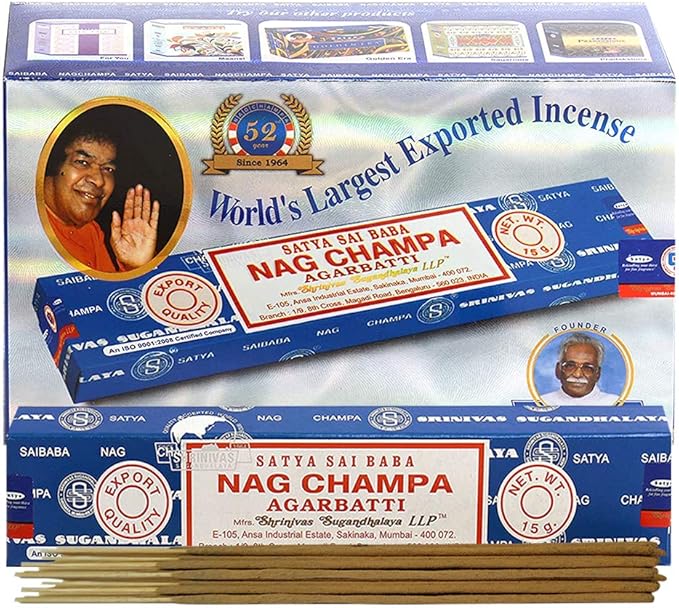 Nag Champa Incense Sticks 15g x 12 and Incense Stick Holder Bundle Insence Insense Satya Incense