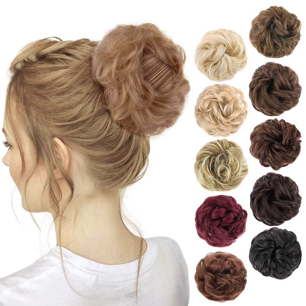 Morica 1Pcs Messy Hair Bun Hair Scrunchies Extension Curly Wavy Messy Synthetic Chignon For Women (24(Natural Blonde##))