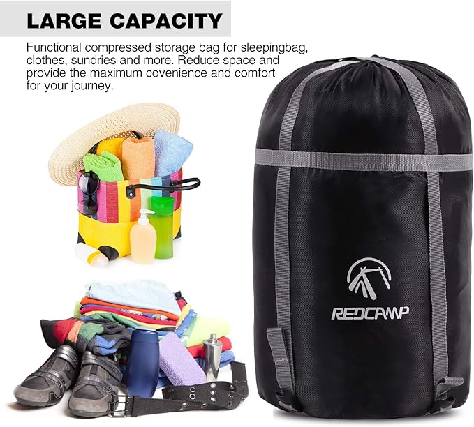 REDCAMP Sleeping Bag Stuff Sack, Black M, L, XL and XXL Compression Sack, Great for Backpacking and Camping