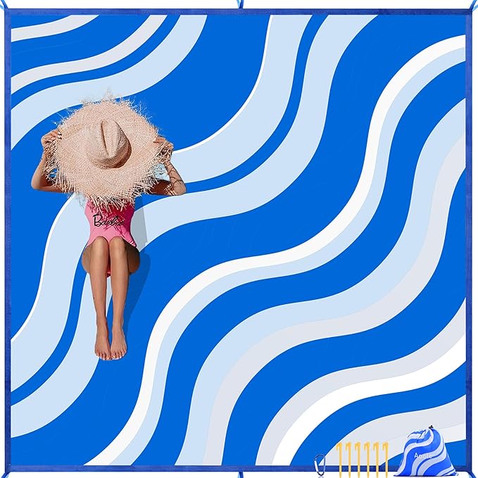 Beach Blanket Sandproof, Extra Large Beach Mat 80"*80" for 1-8 Persons,Waterproof Outdoor Picnic Blankets, Lightweight Beach Essentials for Camping,Traveling,Hiking (Dark Blue, 80"*80")