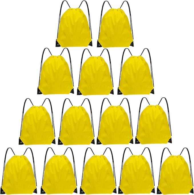 Drawstring Bags Bulk 14 Pcs Drawstring Backpack Bulk Cinch Bag Sackpack for Men Women Gym (Yellow)