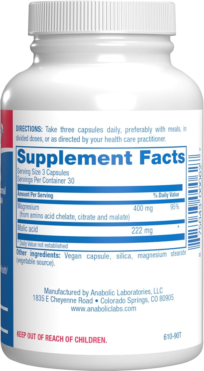 Triple Magnesium Complex 400 Mg - Clinical Formula Chelated Magnesium Supplement with Glycinate Malate and Citrate for Optimal Muscle Nerve Bone & Digestive Health Support - 1 Month Supply