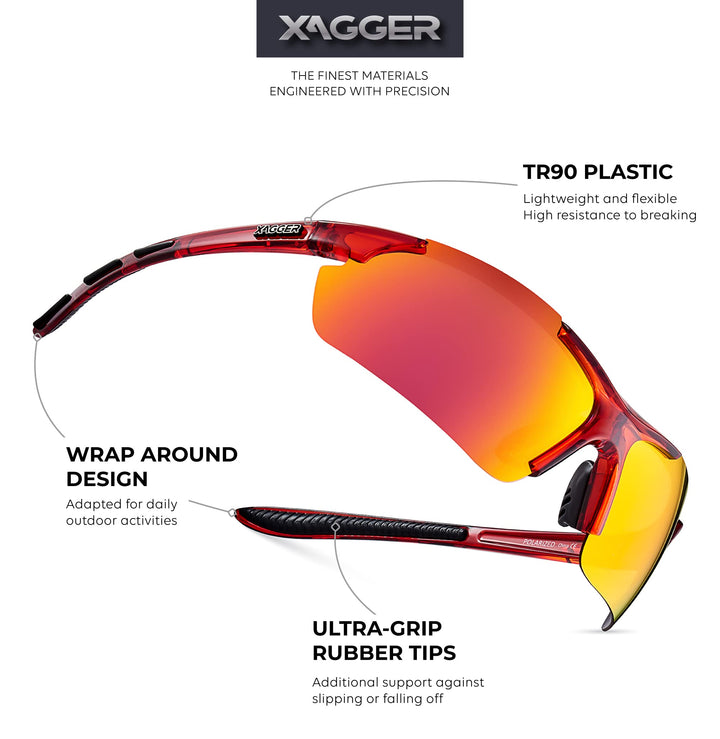 Xagger Polarized Wrap Around Sport Sunglasses for Men Women UV400 Baseball Softball Running Cycling Glasses