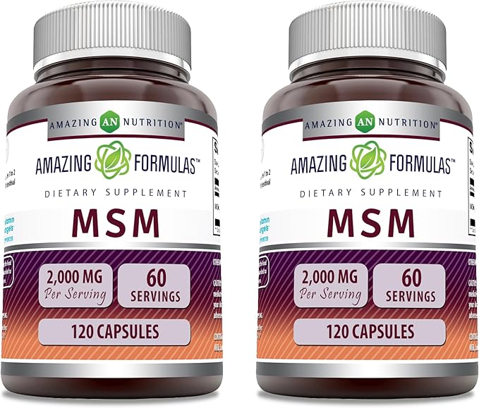 Amazing Formulas MSM (Methylsulfonylmethane) Supplement | 2000 Mg Per Serving | Capsules | Non-GMO | Gluten Free | Made in USA (2 Pack, 120 Count)