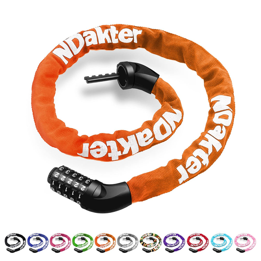 NDakter Bike Chain Lock, 5 Digit Combination Heavy Duty Anti Theft Bicycle Chain Lock, 3.2/4.27 Feet Long Security Resettable Bike Locks for Bike, Bicycle, Scooter, Motorcycle, Door, Gate, Fence