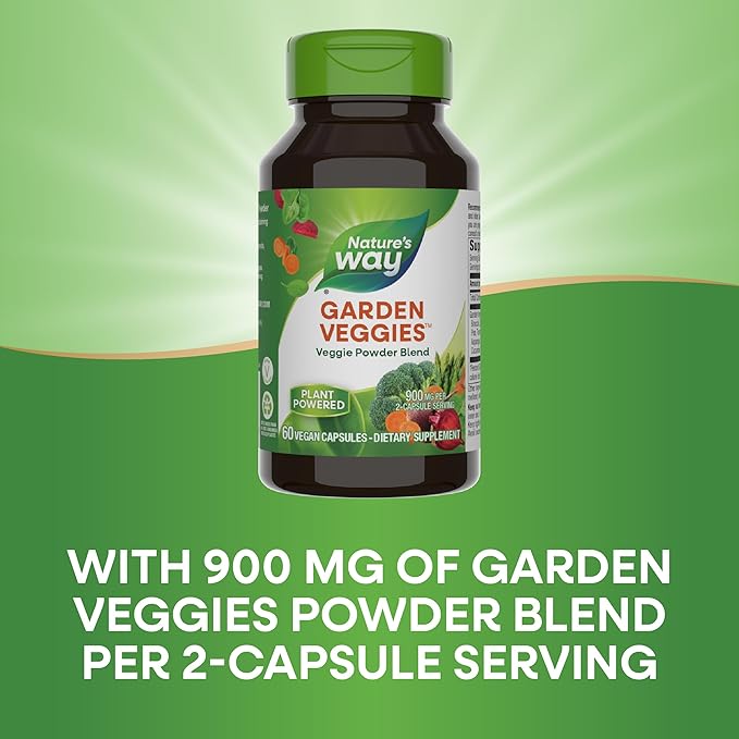 Nature's Way Garden Veggies, Veggie Powder Blend, 900 mg per 2-Capsule Serving, 60 Vegan Capsules (Packaging May Vary)