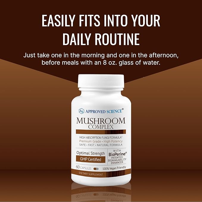 Approved Science Mushroom Complex - Support The Immune System and Cognitive Function - with Lion’s Mane, Chaga, Reishi, Turkey Tail, Shiitake, Oyster, and More - 6 Month Supply - Vegan