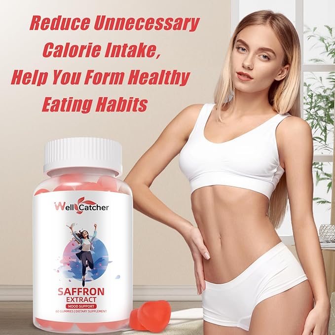 Saffron Gummies for Adults Kids - Organic Saffron Extract Supplement for Men Women Sugar Free for Mood Balance Support Better Sleep Metabolism with Vitamins Non GMO Strawberry Flavored 30 Days Supply