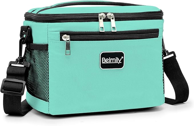 BEIMILY Lunch Box for Men/Women,Small Insulated Lunch Bag,Reusable LunchBox for work Picnic Beach,Leakproof Soft Cooler Tote Bag Organizer with Adjustable Shoulder Strap for Adults(Light Blue Green)