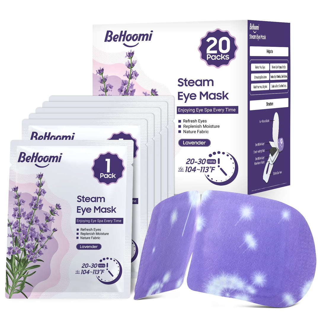 Behoomi 20 Packs Steam Eye Mask, Lavender Heated Eye Mask Disposable Warm Compress For Eyes, Self Heating Moist Heated Eye Masks