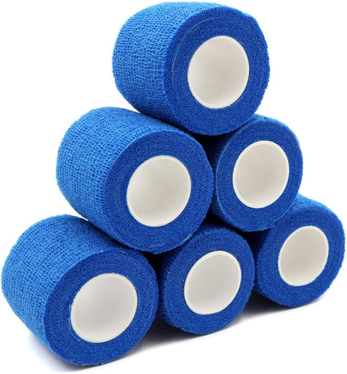 First Aid Self Adherent Cohesive Bandages, First Aid Tape Cohesive Wrap Bandage, Colorful Bandages(2 inches x 5 Yards,6 Packs,Blue)
