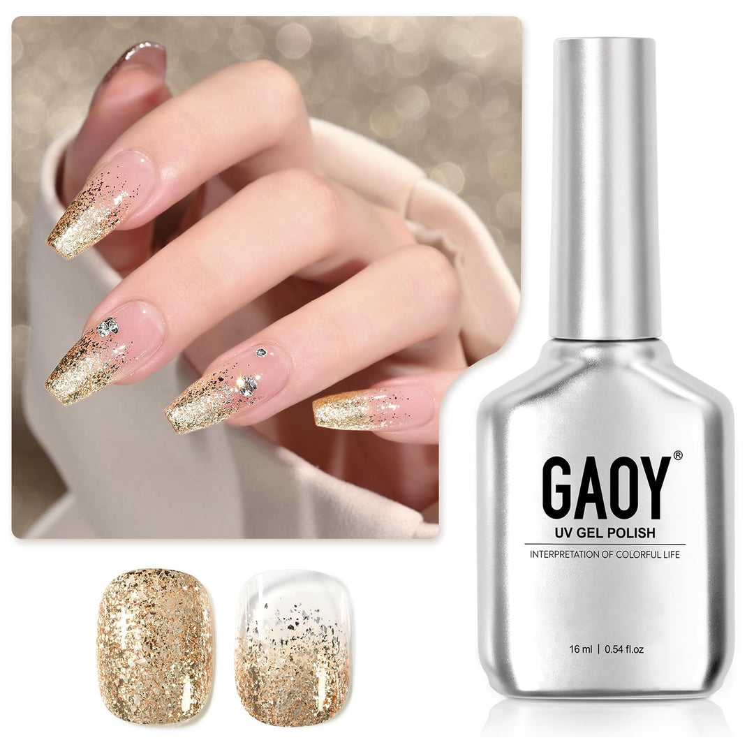 Gaoy Glitter Gel Nail Polish, 16Ml Gold Sparkly Gel Polish, Diamond Shiny Glitter Uv Gel For Nail Art, Soak Off Nail Polish Home