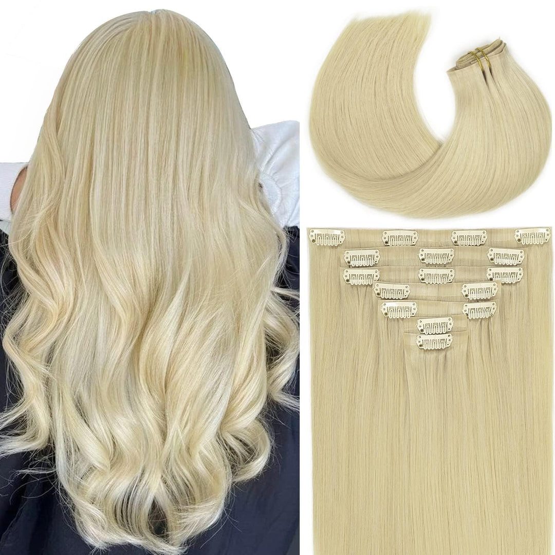 Lacer Hair 7 Pieces Seamless Human Hair Clip In Extensions Comfortable Ultra-Thin Pu Skin Weft #60 Bleach Blonde Clip In Hair Ex