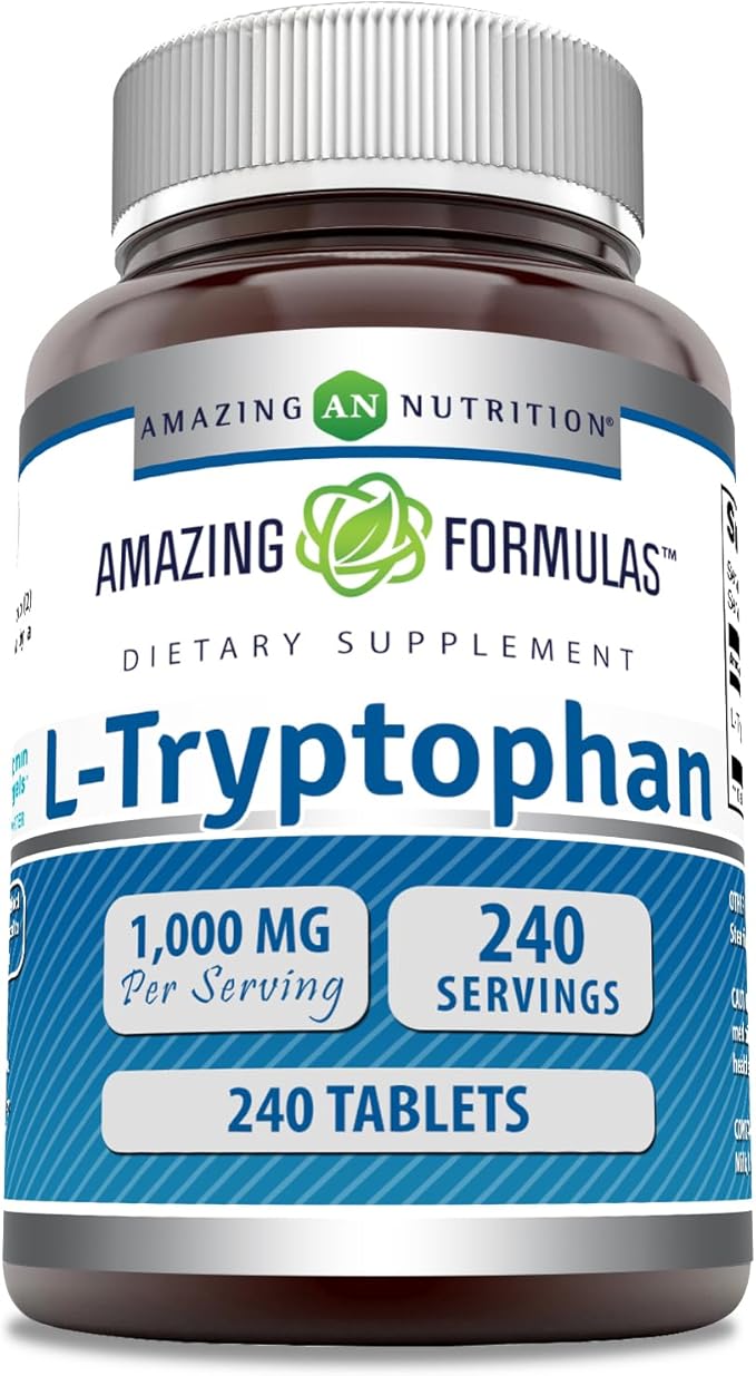 Amazing Formulas L-Tryptophan 1000mg Tablets Supplement | Non-GMO | Gluten Free | Made in USA (240 Count)