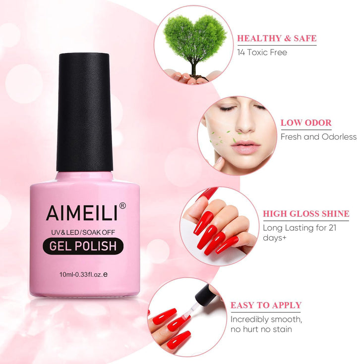 AIMEILI Soak Off U V LED Gel Nail Polish - Red Vixen (010) 10ml
