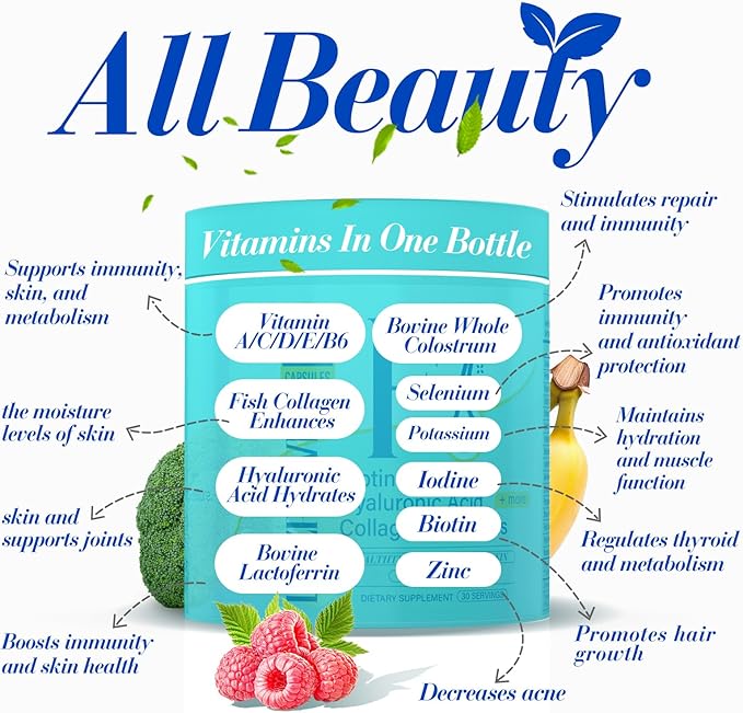 Hair Skin and Nails Vitamins, Biotin with Bovine Colostrum, Collagen & Vitamin A, B6, C, D, E, Supports Healthy Hair, Nails & Skin for Men and Women-042