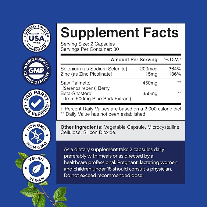 Saw Palmetto for Men with Beta Sitosterol - Saw Palmetto Extract Prostate Support Supplement for Men's Health & Better Bladder Control plus Restoring Hair Supplement for Hair Health for Men - 2 pack