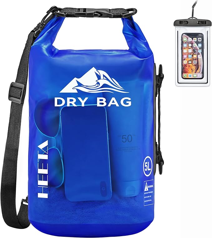 HEETA Dry Bag Waterproof for Women Men, 5L/10L/20L/30L/40L Roll Top Lightweight Dry Storage Bag Backpack with Phone Case for Travel, Swimming, Boating, Kayaking, Camping & Beach, 11 Transparent Colors