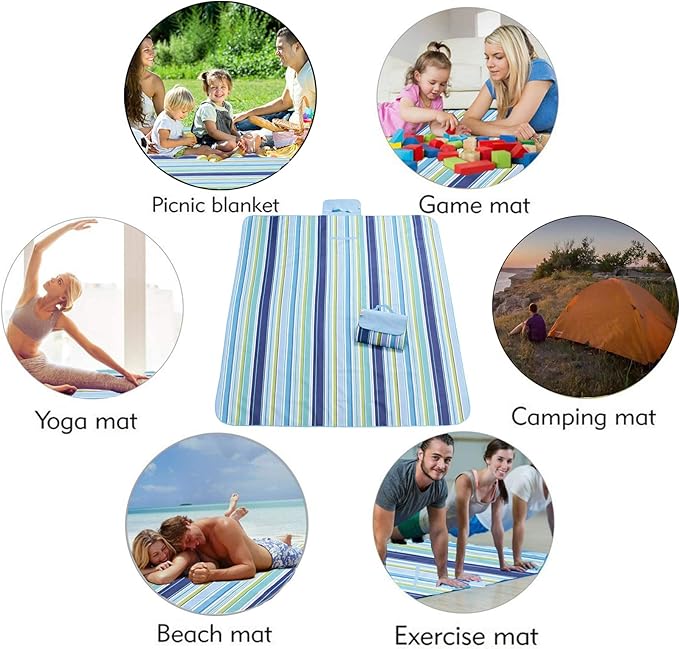 Beach Blanket Extra Large Picnic Blankets Sandproof Waterproof Outdoor Indoor Blanket Lightweight Handy Mat Portable Beach Mat for Camping Hiking Travel Park Grass
