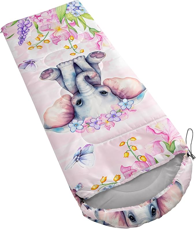 AILONEN Kids Floral Cat Camping Sleeping Bags,Lightweight & Waterproof,3 Season Warm & Cool Weather,Kawaii Kitten Sleeping Bags for Girls Adults,Travelling,Outdoors