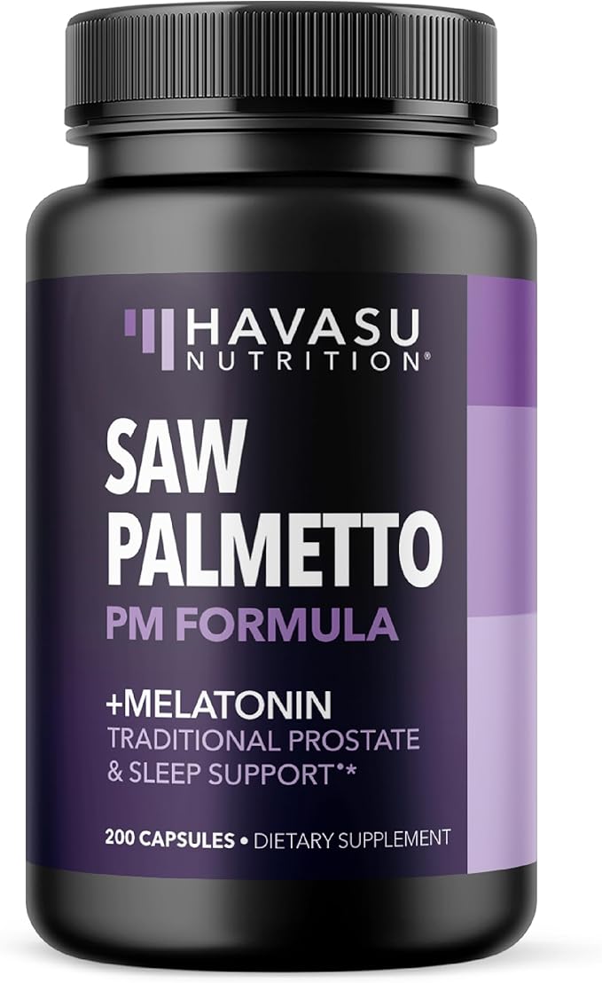 Saw Palmetto PM for Men with Melatonin 3mg - Night Time Prostate Health Supplement for Bladder and Sleep Support - Reduce Urinary Frequency - 200 Count - Vegan, Non-GMO Capsules - Over 6 Month Supply