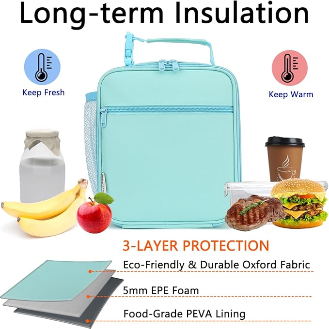 Lunch Box for Kids Boys Girls Men Women, Insulated Small Soft Cooler Lunch Bag Kit for School Work Picnic Travel - Reusable Portable lunchbox, Green