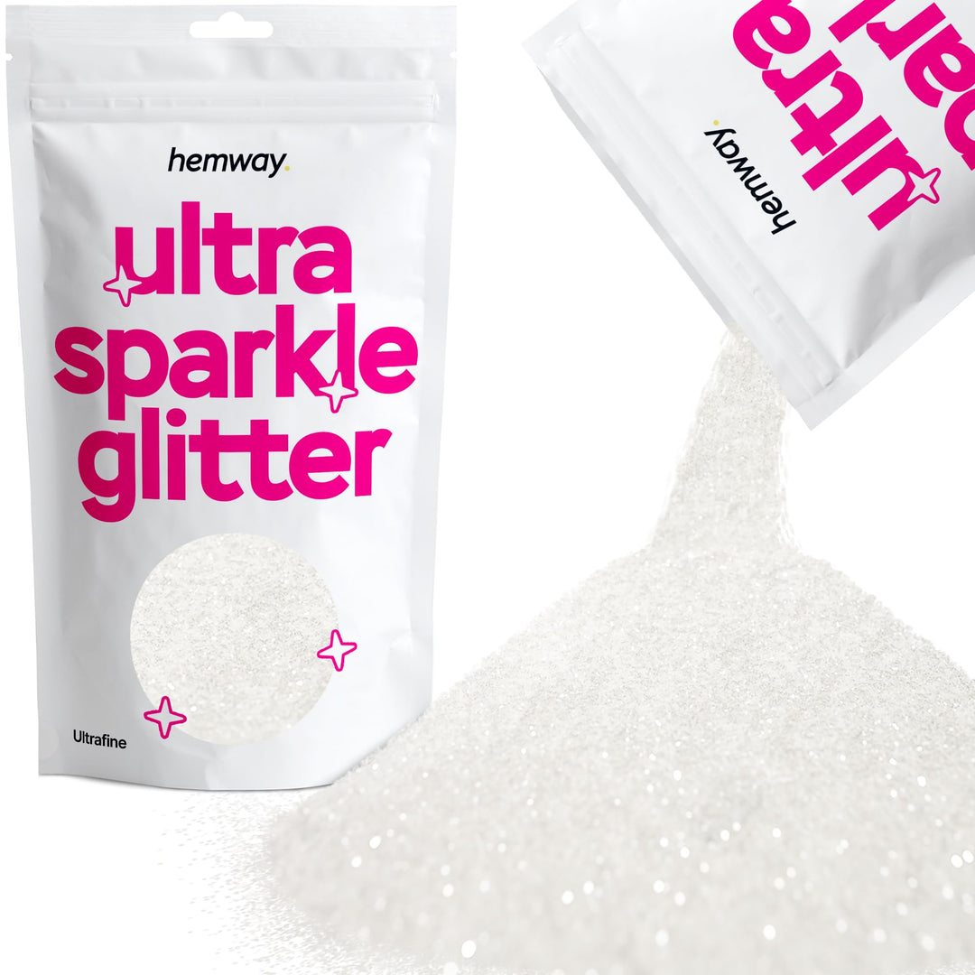 Hemway Premium Ultra Sparkle Glitter Multi Purpose Metallic Flake for Nail Art, Cosmetic Graded, Makeup, Festival, Party, Hair, Body and Eyes 100g / 3.5oz - White Iridescent