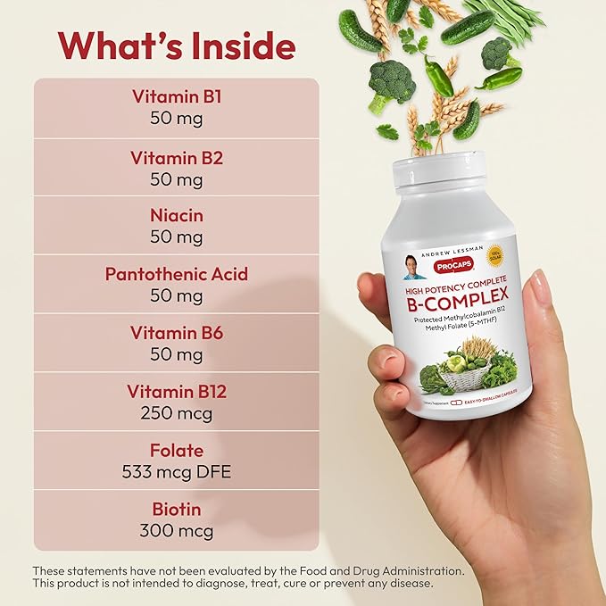 ANDREW LESSMAN High Potency B-Complex 360 Capsules - with High Levels of Folate Complex and Biotin, Promotes Cellular Growth, Energy, Immune Function, Detoxification, Fat Metabolism and More